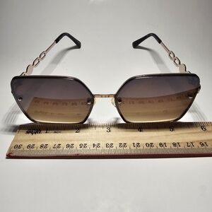 Y2K Rocawear Rimless Chain Link Sunglasses Gradient Brown Oversized Hexagon